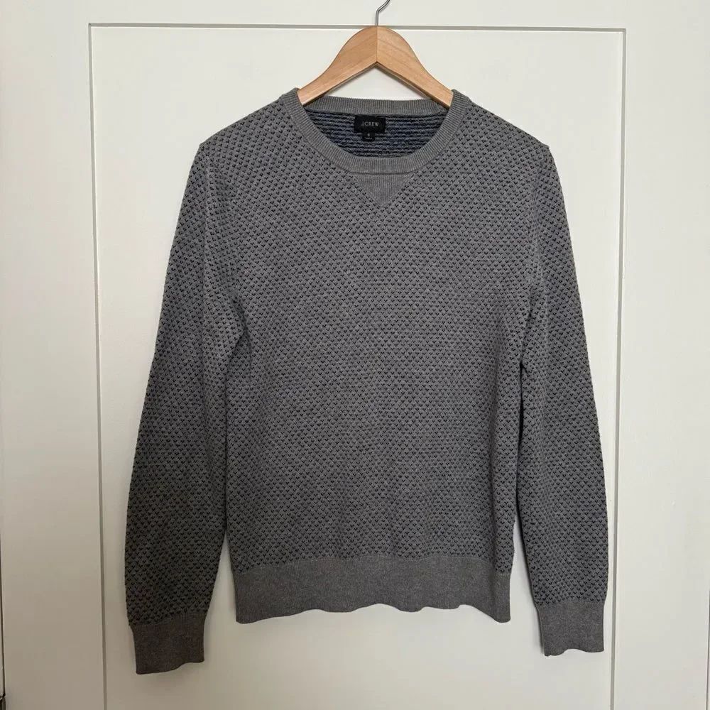 J Crew Sweater Mens Sz S Gray Knit Crew Neck 100% Cotton Preppy Office Career